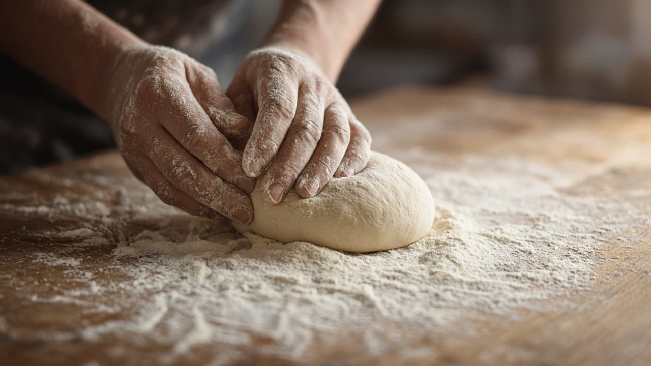 Example still of dough being shaped for a Bella Farina promo